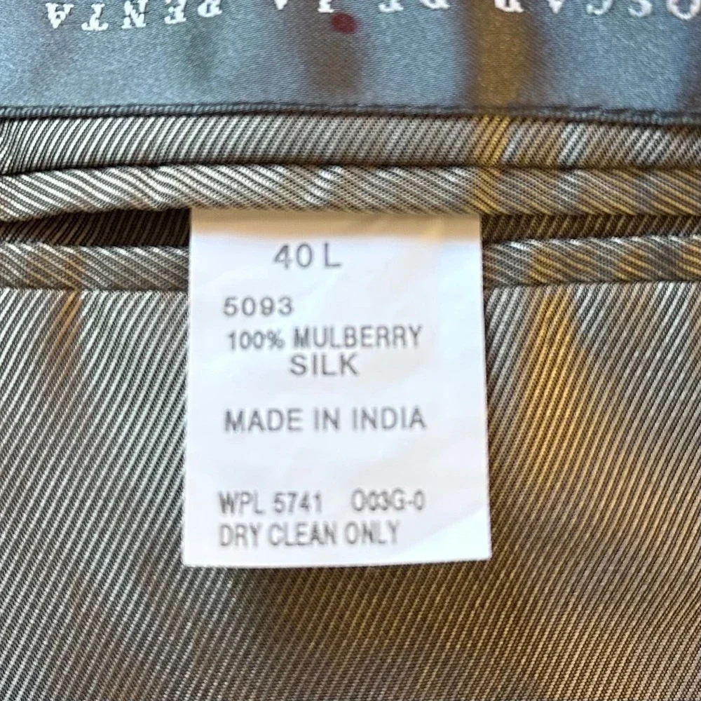 Oscar de la Renta Men's 100% Silk Beige Brown Houndstooth Blazer Size‎ 40 Long